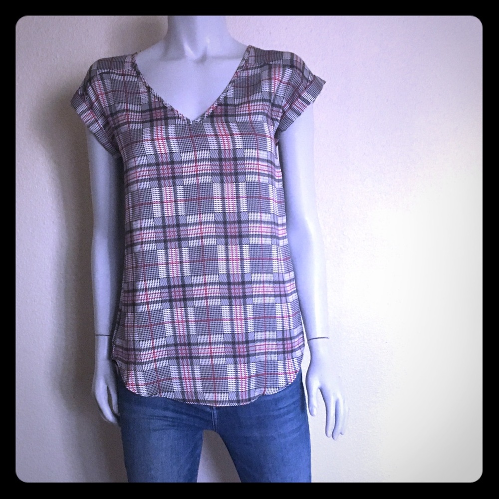 Plaid silky v-neck gramercy top